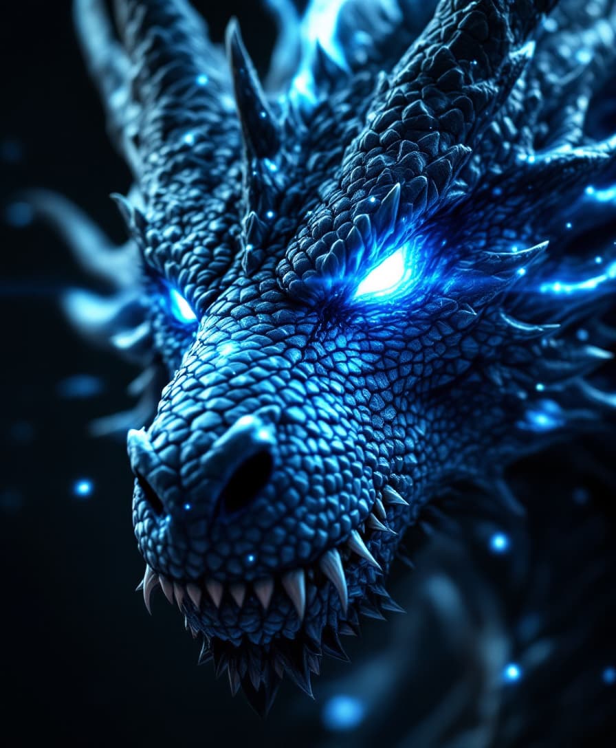 AI generated: Close-up of a powerful dragon’s head, hyper-detailed and three-dimensional, with embossed textures a...