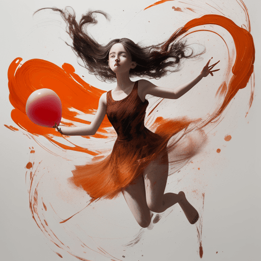 AI generated: a painting of a girl holding a red balloon, in the style of dynamic energy flow, beautifully texture...