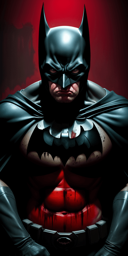 AI generated: 8k Studio Photography, Batman knocked about & knocked around, bloody face, open flesh wounds, Scary ...