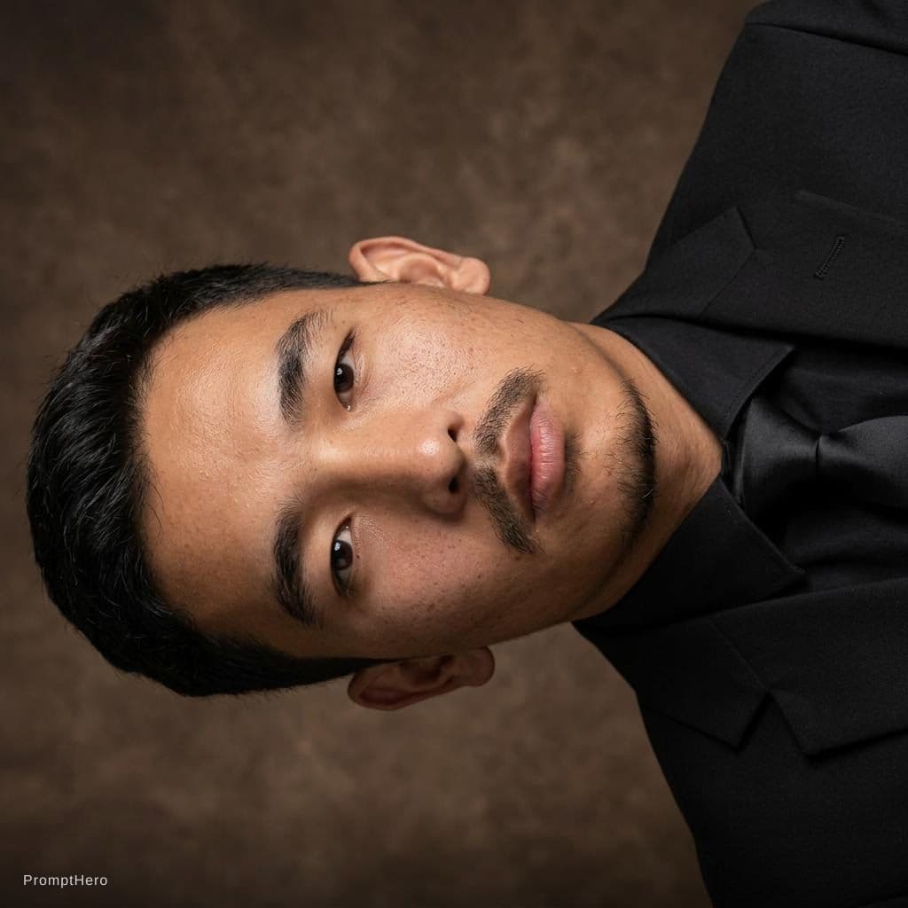 AI generated: Formal 
Black outfit
Brown background 
