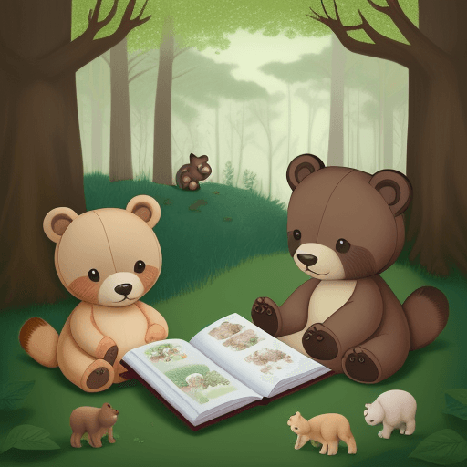 AI generated: woodland animals, baby bear, baby book, illustration, in the woods 