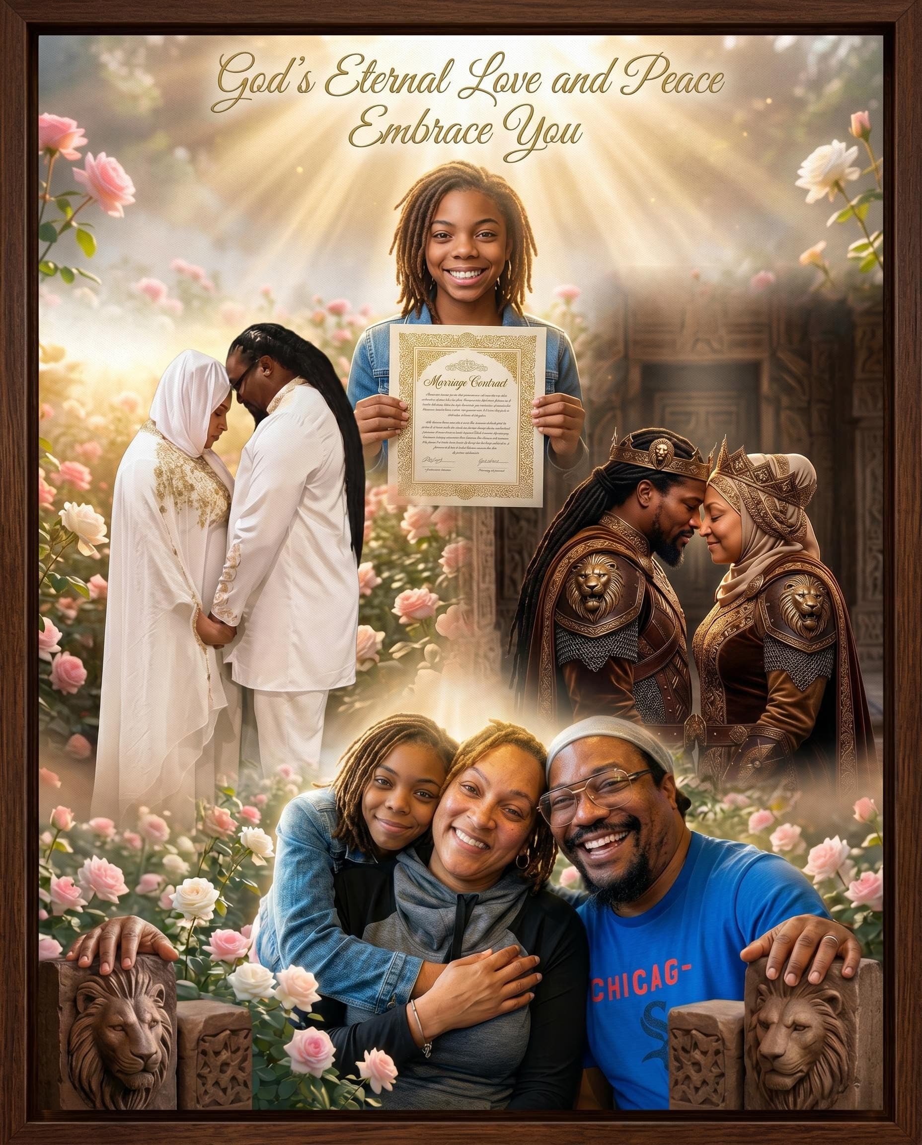 AI generated: create the photos in a cinematic way to show generational prosperity of love, etc

add daughter in t...