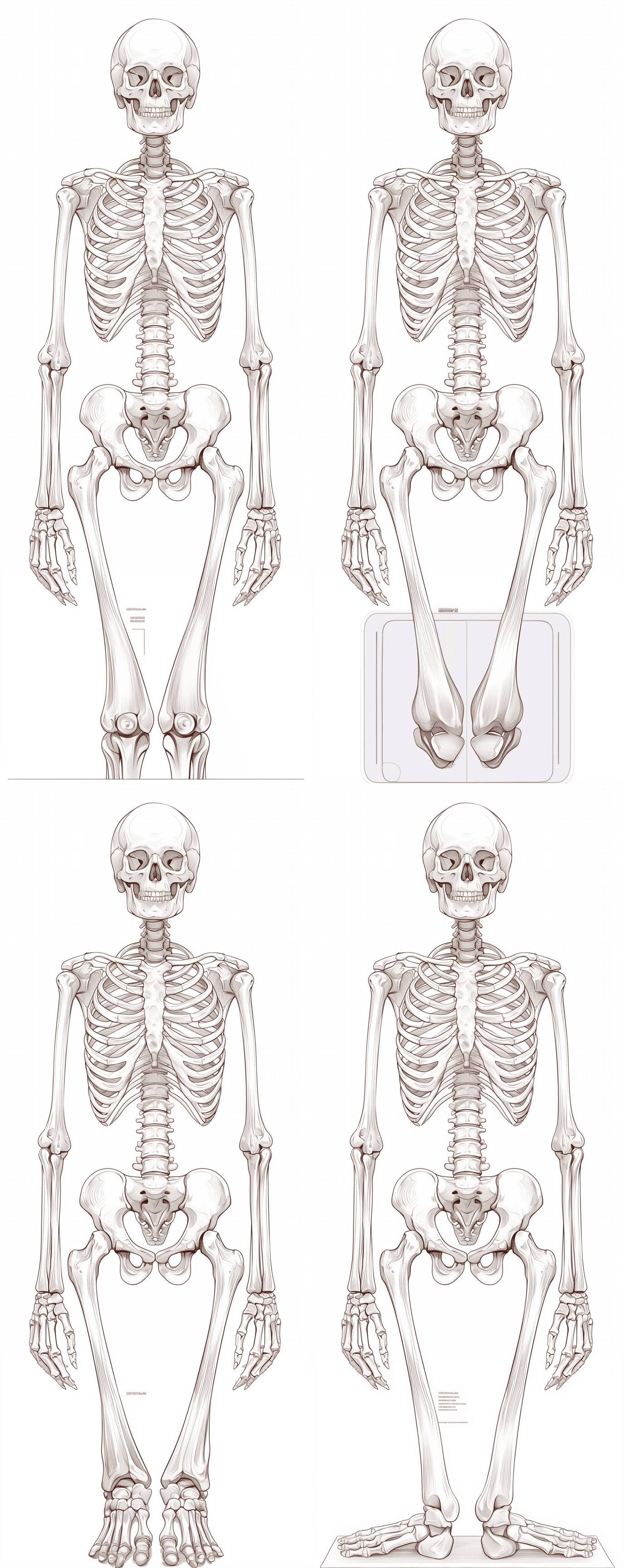 AI generated: human skeleton, line art, teaching image, white background --ar 43:108 