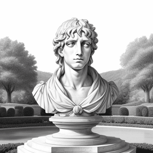 AI generated: Caesar's head from the statue in the garden of the Palace of Versailles in the form of a pencil draw...