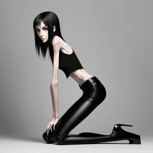AI generated: very skinny slender girl, with skinny legs and long skinny calves, with skinny hips, in high heels a...