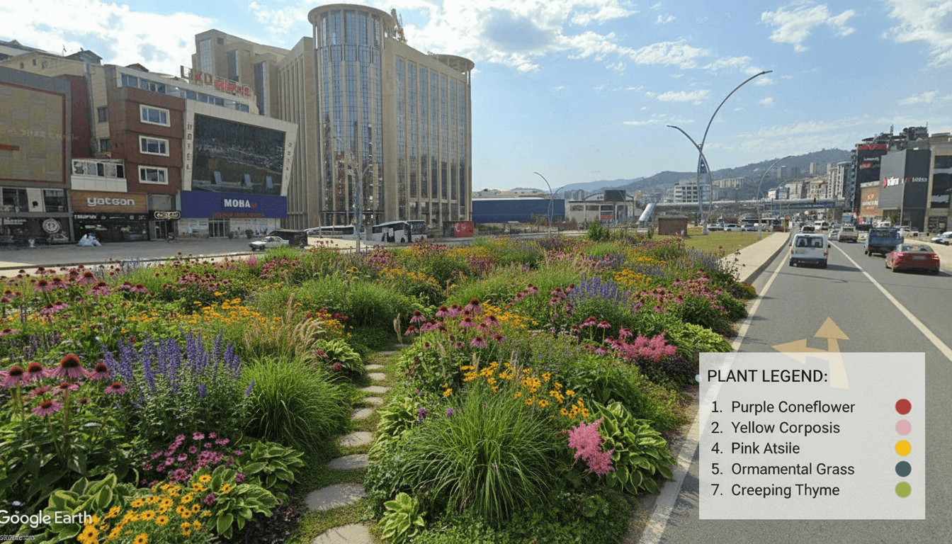 AI generated: Can you do perennial planting work in this area?Let there be a plant legend on the right side