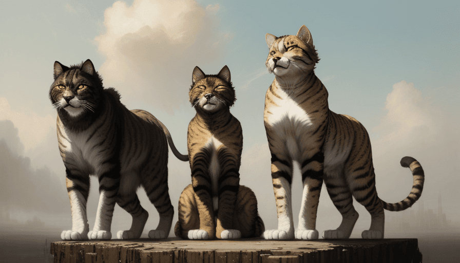 AI generated: contemporary semi abstract acrylic painting of really tall felines by william turner, by greg rutkow...