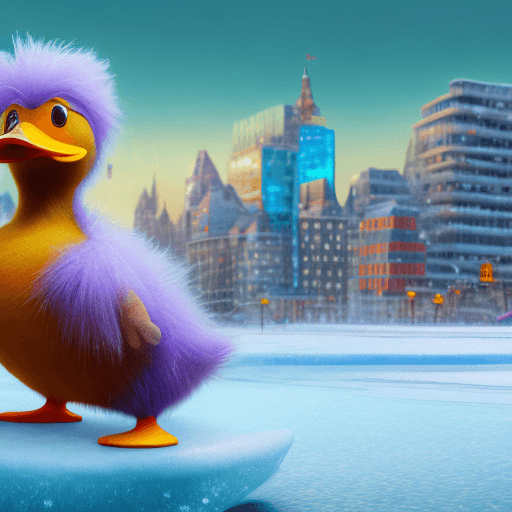 AI generated: Super-HAIRY DUCKIE" masterpiece concept art: A [Super-HAIRY DUCKIE] open poised amidst a frozen city...