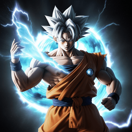 AI generated: Create an 8k image of Goku with very high detail transforming into Ultra Instinct God mode with the ...
