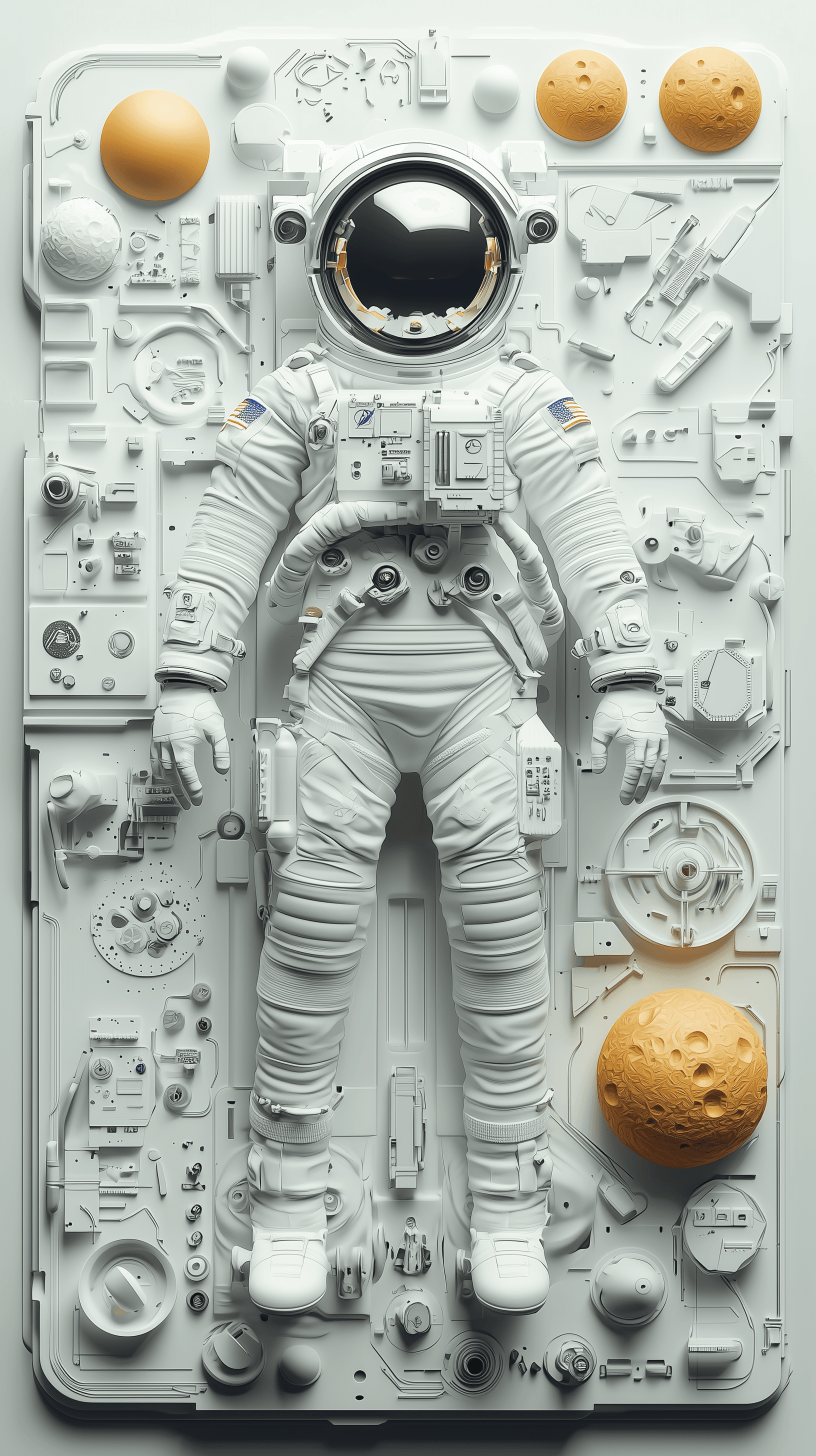 AI generated: 3D model kit style image, astronaut and space exploration equipment, including a spacecraft and plan...