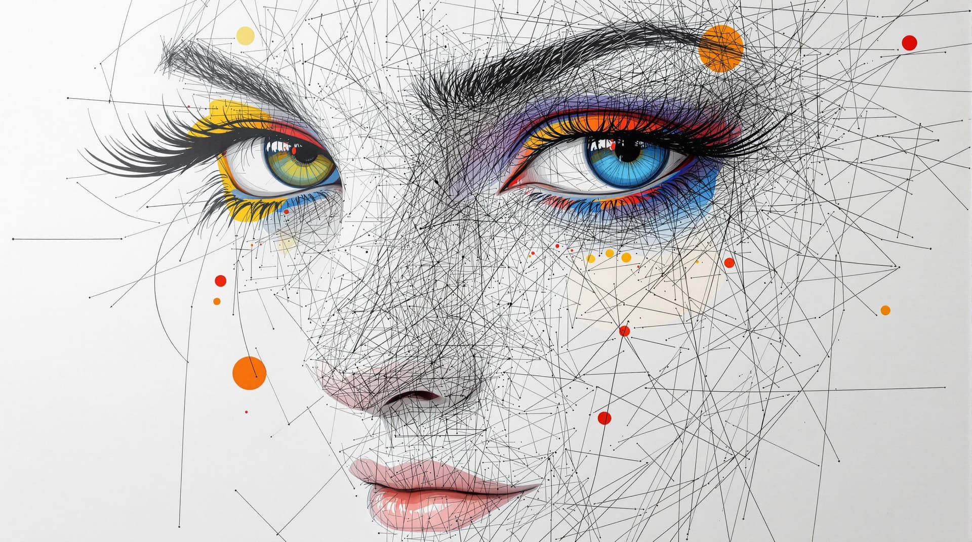 AI generated: minimalisme line art close up female portrait in paul klee style with a strong emphasis on expressiv...