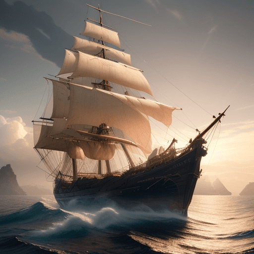 AI generated: Photo of a ultra realistic sailing ship, dramatic light, pale sunrise, cinematic lighting, battered,...