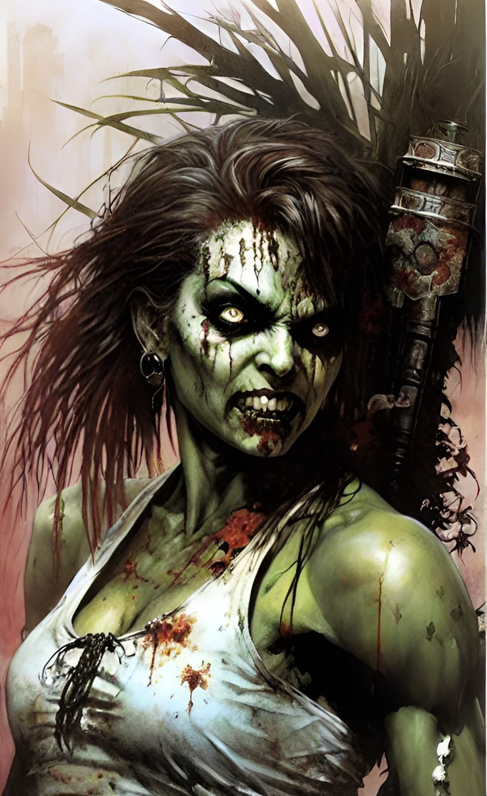 AI generated: A crazy insane infected punk zombie, grunge poster, post apocalyptic, dead island, highly detailed, ...