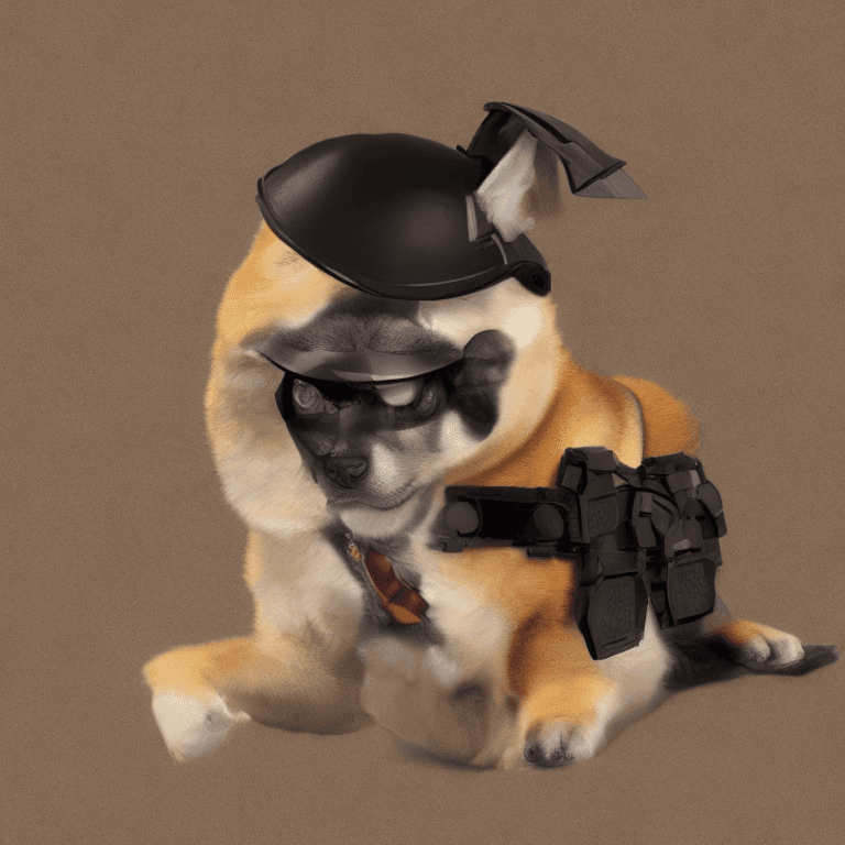 AI generated: A close-up of a shiba inu dog wearing a helmet| a furry art samurai portrait photo that is a cute 3D...