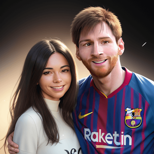 AI generated: "Create a hyper-realistic image of a person standing next to Lionel Messi, both smiling warmly. The ...