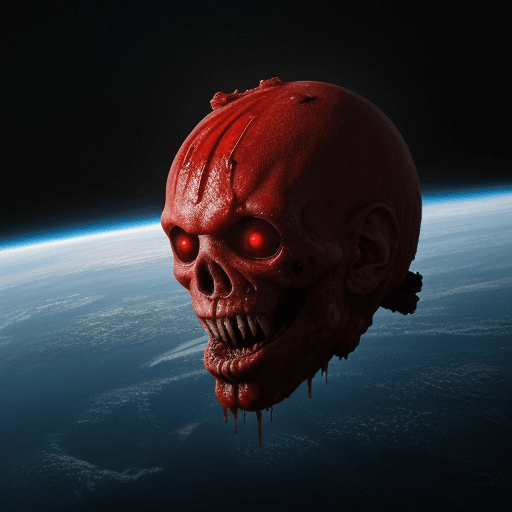 AI generated:  high quality foto of a bloody monster from energy, in space, 8k 