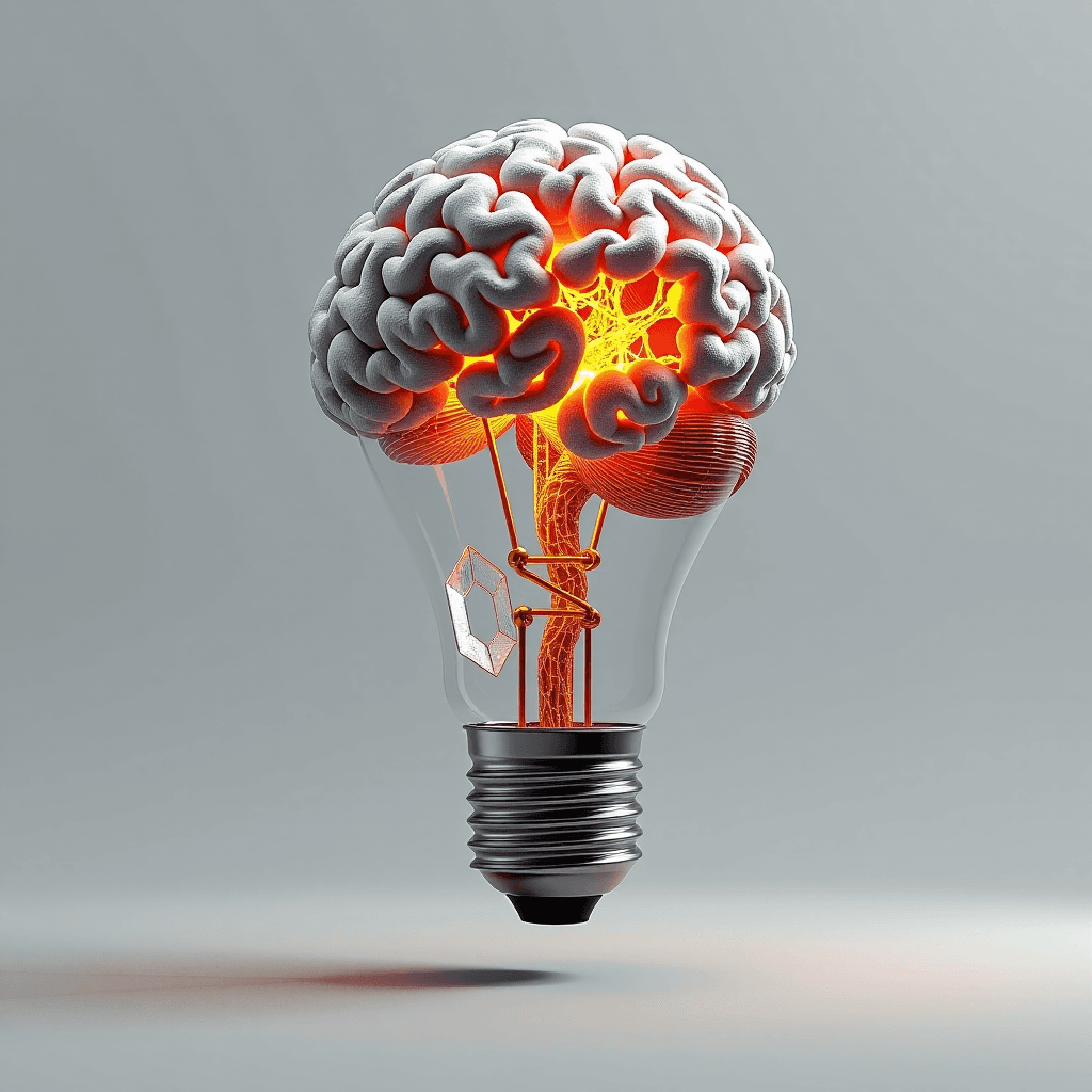 AI generated: The moment of an idea's birth: a complex, glowing neurological network transforming into a tangible,...