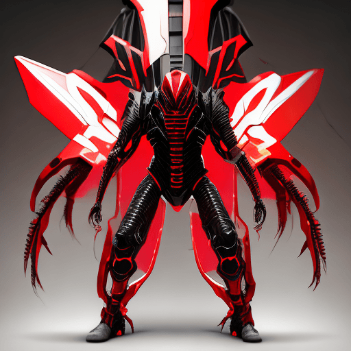 AI generated: make centipede as a superhero wearing exo suit, centipede element, red and black color, highly detai...