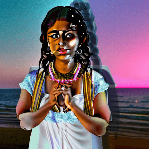 AI generated: A Indian Girl fare skin looking beautiful in white one piece, Enjoying party in beach in her right h...