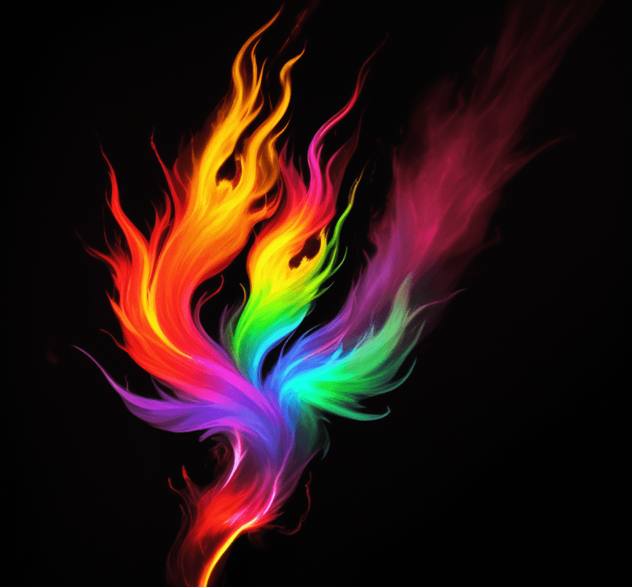 AI generated: rainbow flame on a black background