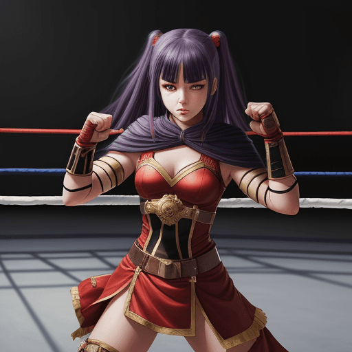 AI generated: a girl in war attire in the ring, in the style of bold, manga-inspired characters, realistic fantasy...