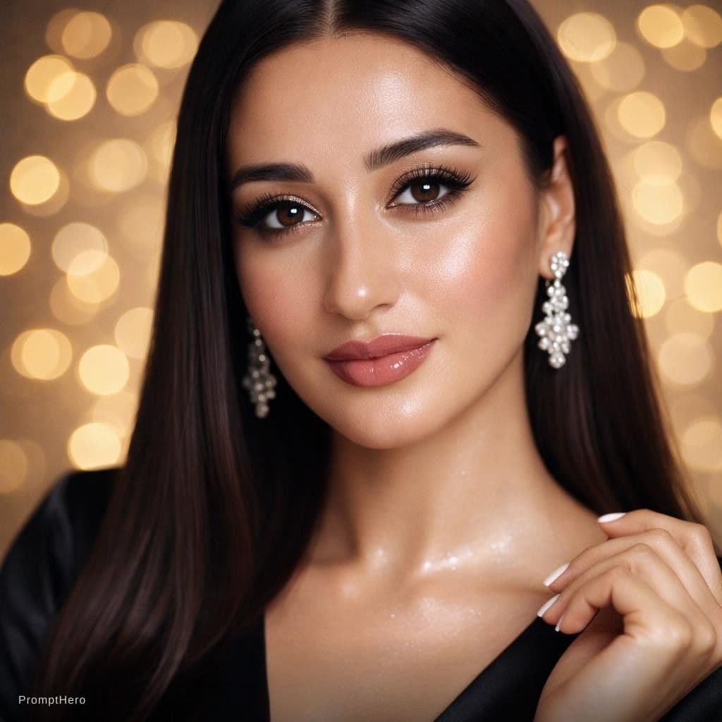 AI generated: Ultra-realistic high-end beauty portrait of a young woman with flawless, glowing skin and a dewy fin...