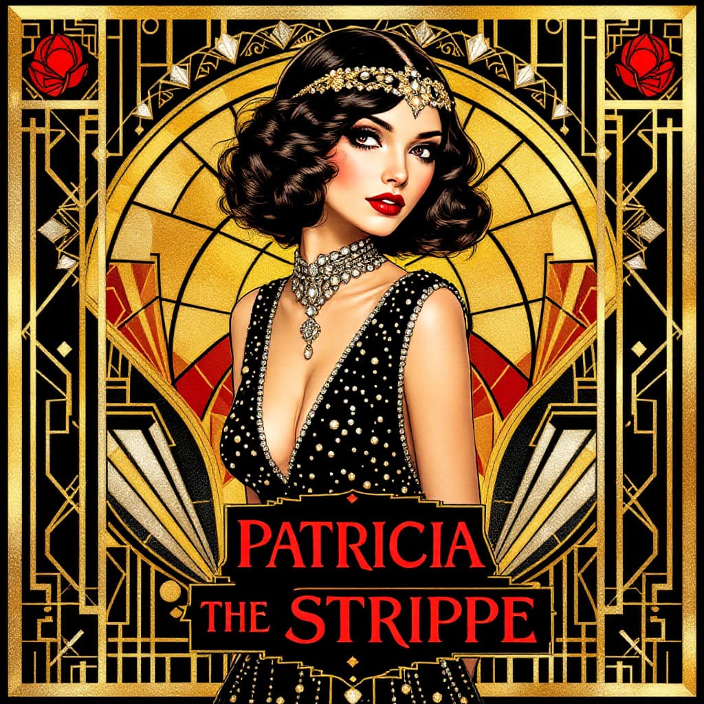AI generated: A 1920s Art Deco-style poster in a palette of rich gold, deep black, and crimson red. A glamorous fl...