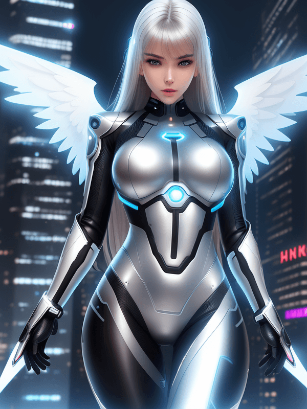 AI generated: Girl cyber-angel. Beautiful face. Slender body. Realistic face. Beautiful eyes. Detailed face. Detai...