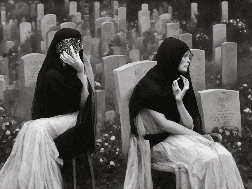 AI generated: award winning photo, photo, Style-Widow, black roses, veil covering face, full body, 1930’s woman, m...