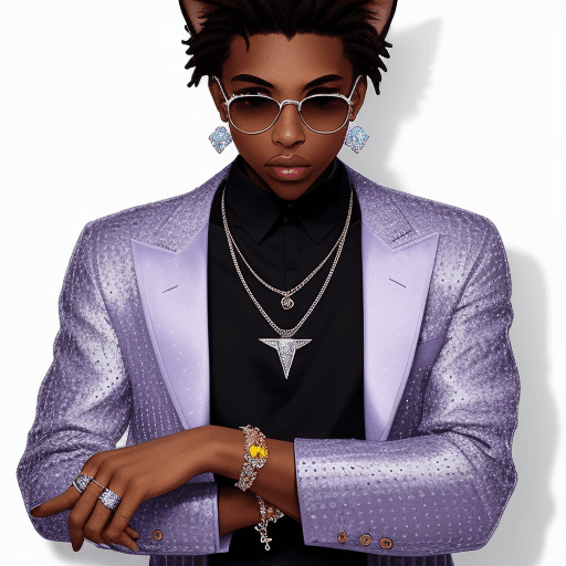 AI generated: stretched image of a swaggy, cool cat wearing diamond jewelry