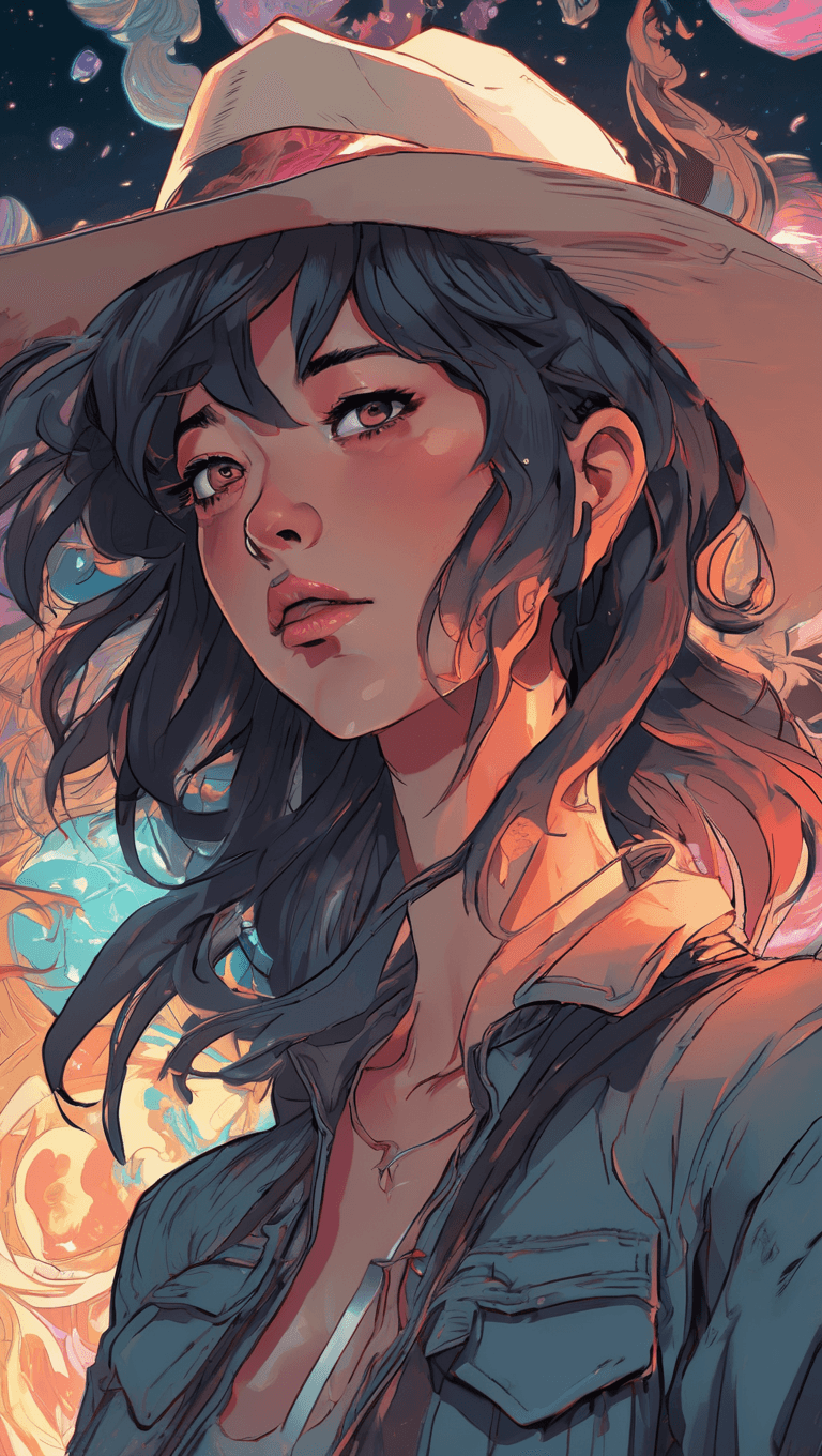 AI generated: a yung cowgirl surrounded by swirling steam, an anime drawing, trending on Artstation, serial art, m...