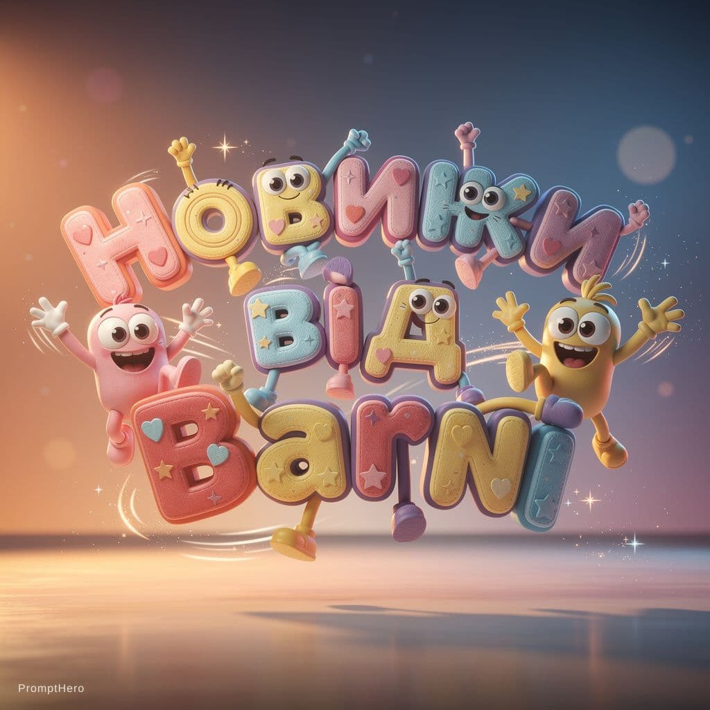 AI generated: A stunningly detailed 3D render of a whimsical scene where the words "Новинки від Barni " are person...