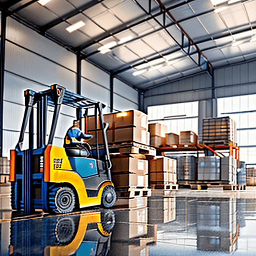 AI generated: The image of a warehouse seen from a distant distance. Where there are multiple elevated racks with ...