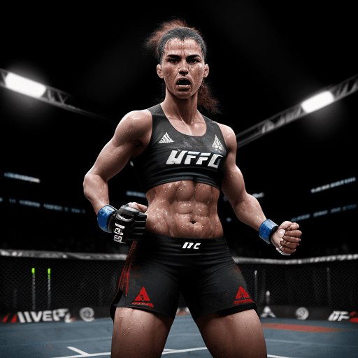 AI generated: cr7 UFC fighter, standing in the octagon, bottom view, sweaty, expression, high naturalism, sports p...