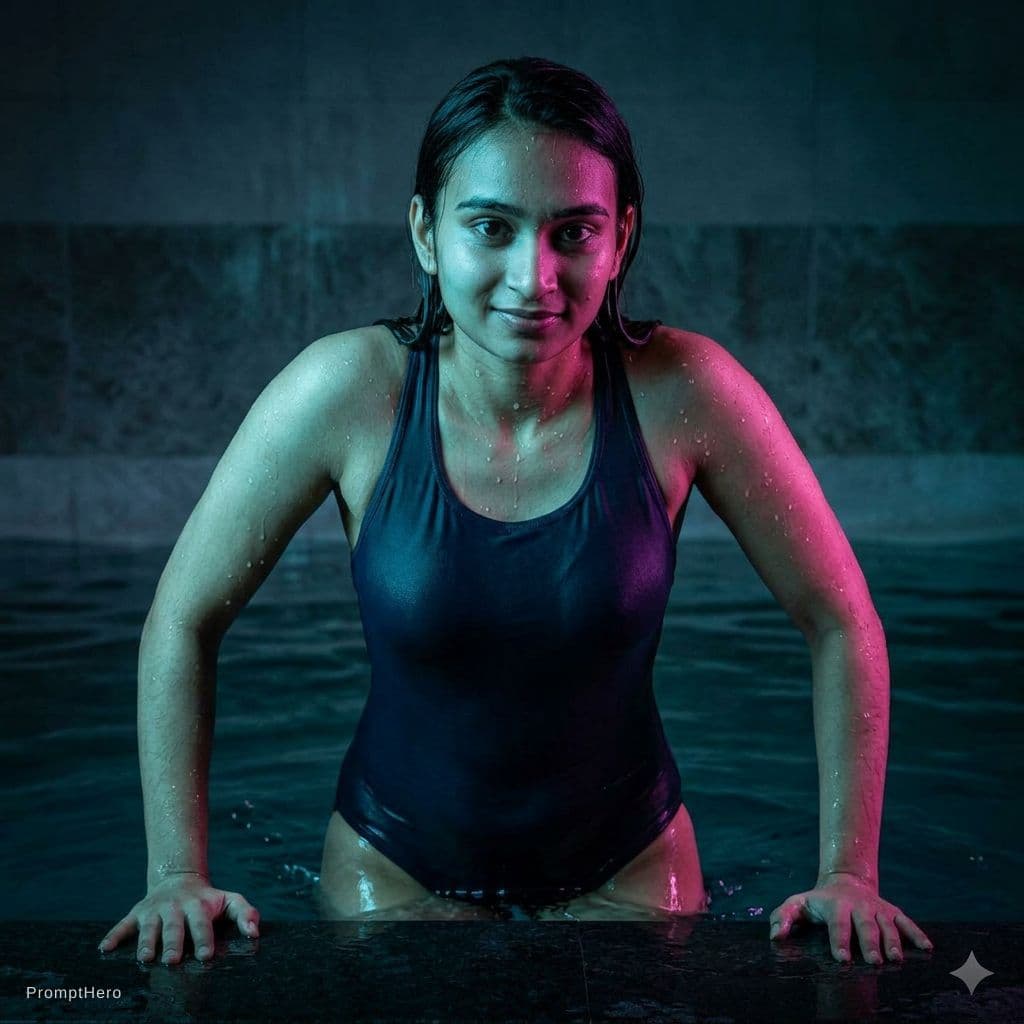 AI generated: make her coming out from pool undressed 
