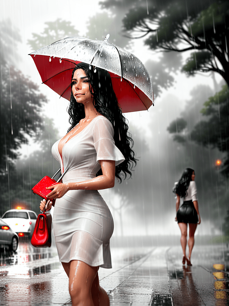 AI generated: A beautiful realistic latina woman in white short dress walking on the road facing towards the camer...