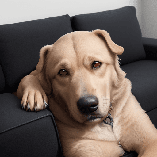 AI generated: Image: depression als metapher als grosser schwarzer hund der am sofa liegt und sich nicht bewegt, f...