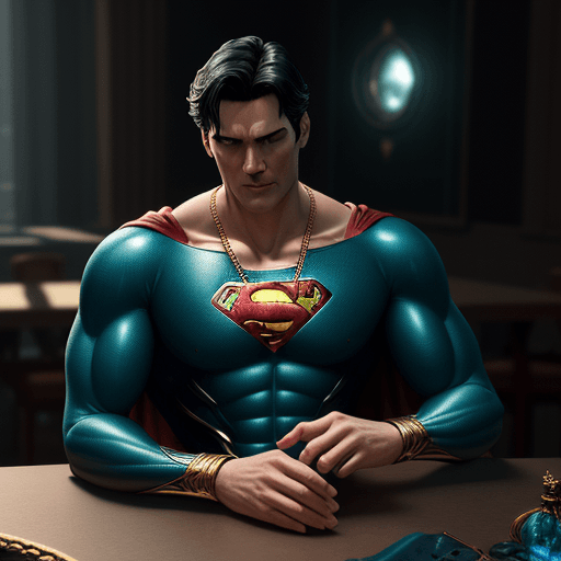 AI generated: necklace Ring on the table with the design and character of superman The necklace Ring is gold and b...