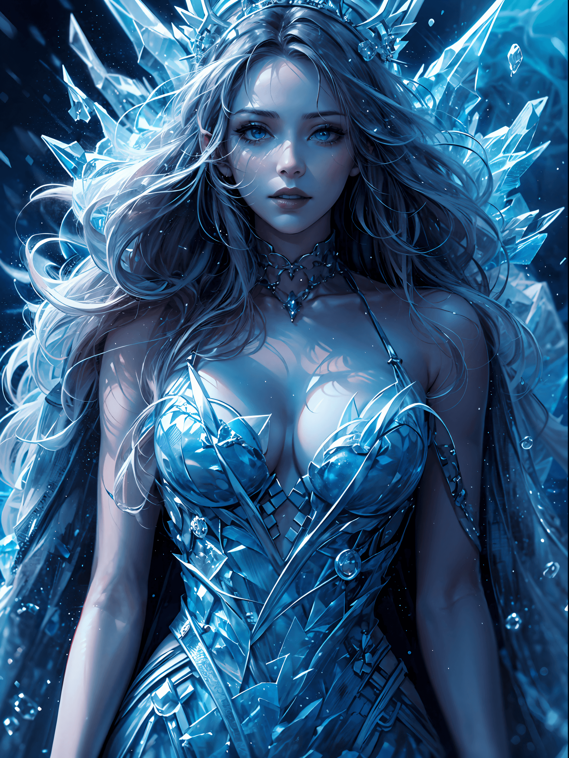 AI generated: illustration, woman, blue lipstick on lips, cinematic lighti, highest quality, ultra detailed realis...