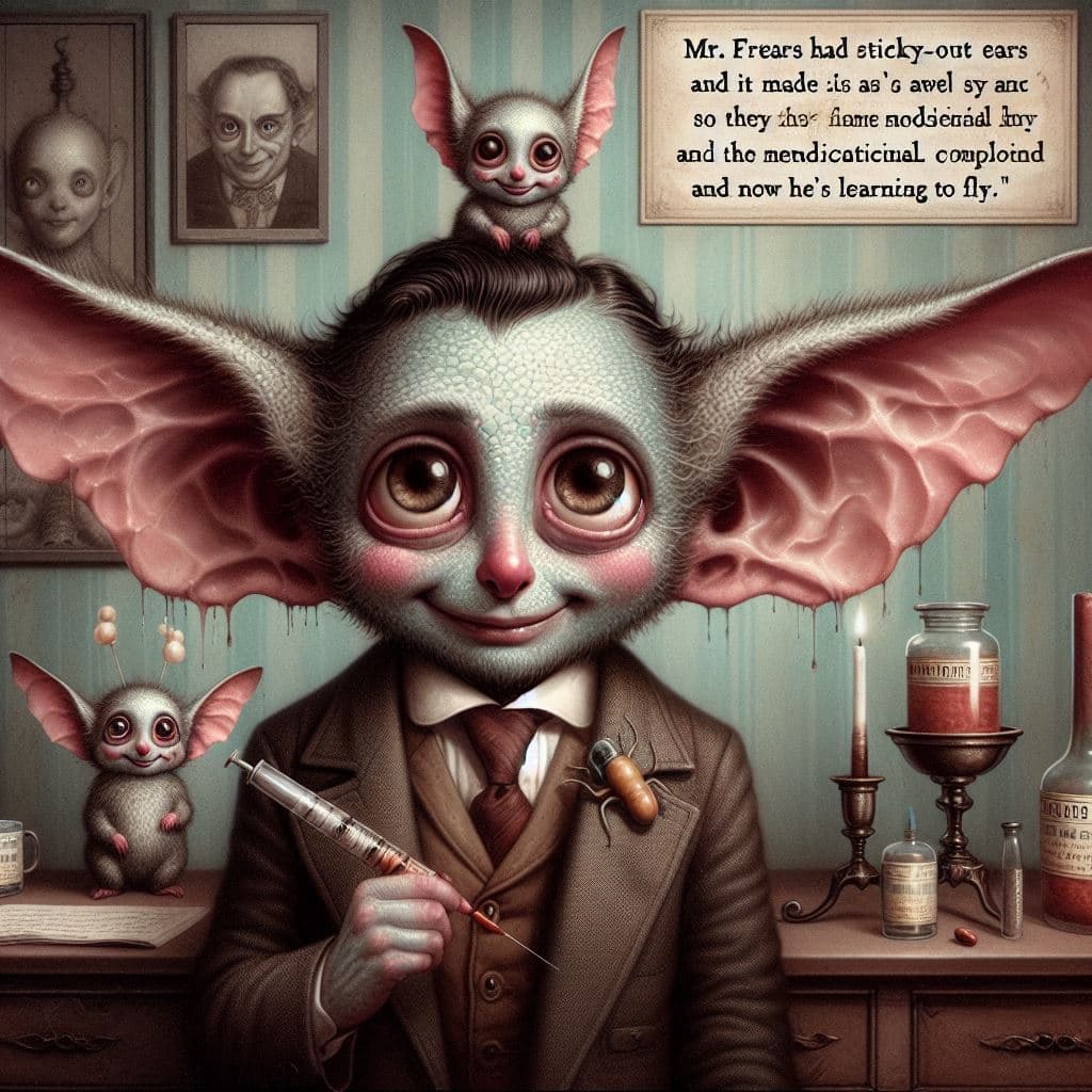 AI generated: "Mr. Frears Had sticky-out ears And it made him awful shy And so they gave him medicinal compound An...