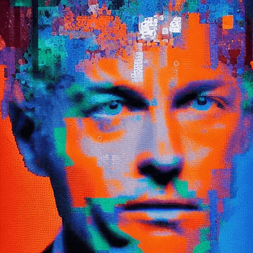 AI generated: pixel sorting art ::3 tarot card::2 Palette Knife,Dynamic Paintings::2 orange and blue::3 side portr...