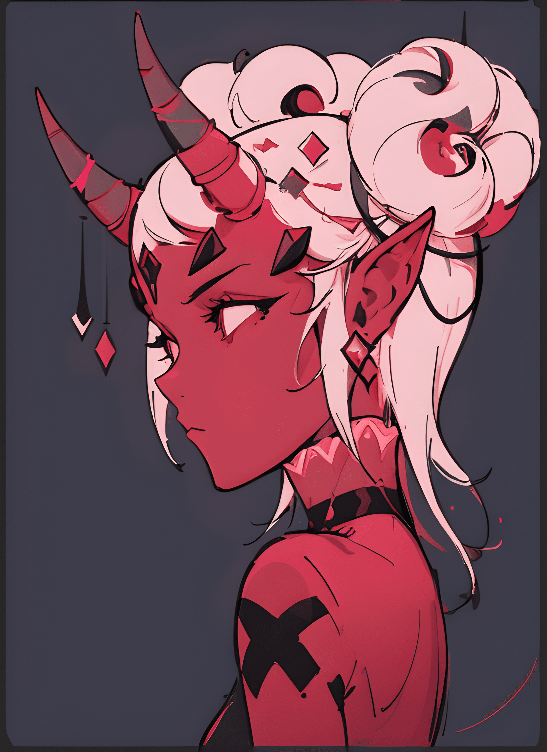 AI generated: a drawing of a woman with horns on her head, vector art, by Puru, tumblr, gothic art, pink and red c...