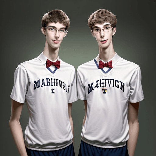 AI generated: Make a picture of a set of twins. One twin is 6'1 is goes the university of Michigan. He majors in m...