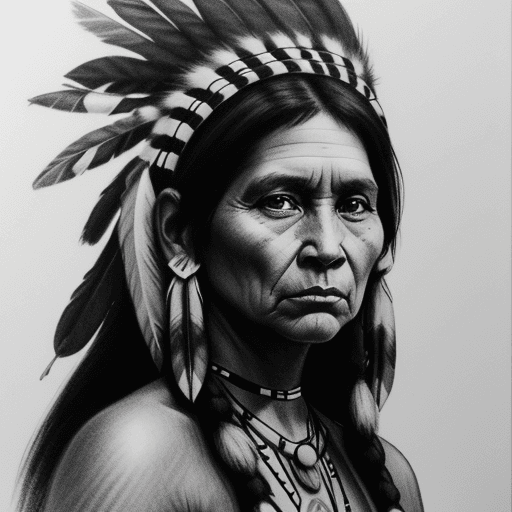 AI generated: black and white charcoal sketch of a Native American woman,
