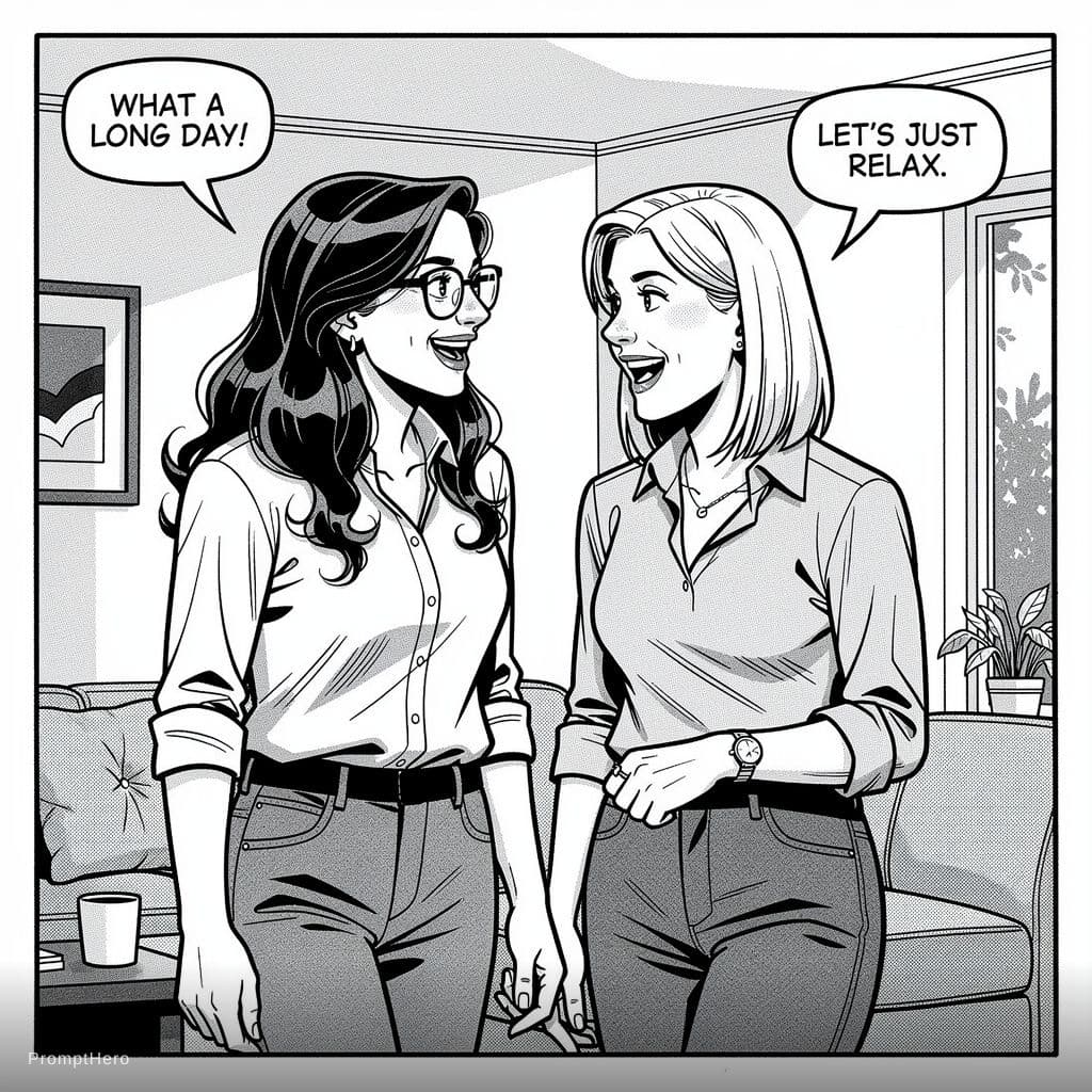 AI generated: Jab Comix, Ay Papi Series, Issue 19, Wendy and Kim illustration Black and White 