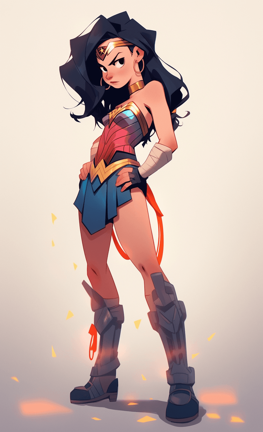 AI generated: wonder woman cartoon series, in the style of quirky character designs, navy, alastair magnaldo, full...