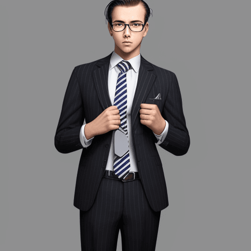 AI generated: solo, 1boy, open eyes,, male focus, necktie, glasses, striped, formal, suit, striped necktie, hair s...