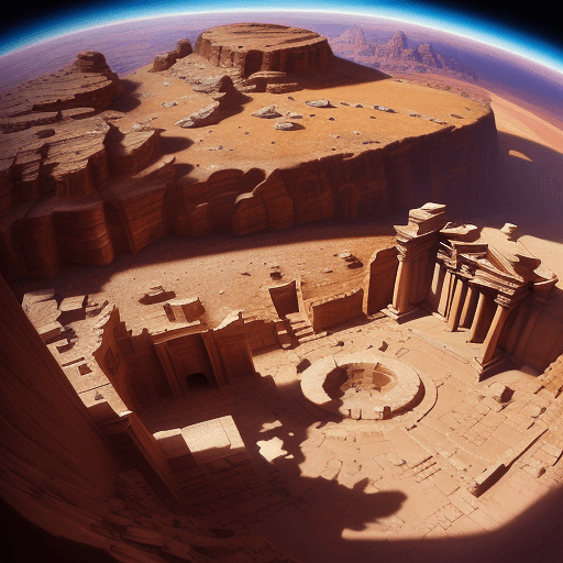 AI generated: a Petra jordan within a world::5 fantasy art, shot from space, ultra detailed::3 heaven and hell::2
