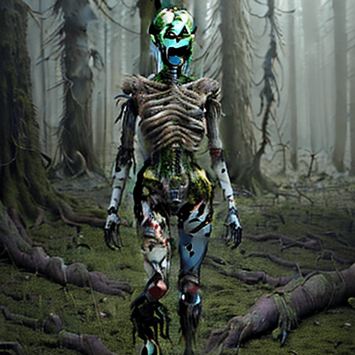 AI generated: A full body full face shot of a scary creepy android, state of decay and brittle, frail, sneezing, r...
