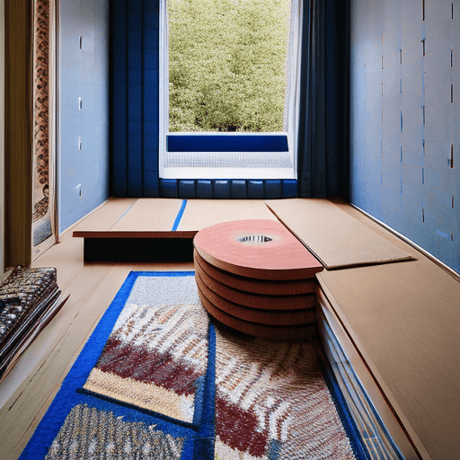AI generated: High resolution photography interior design, dreamy sunken living room conversation pit, wooden floo...